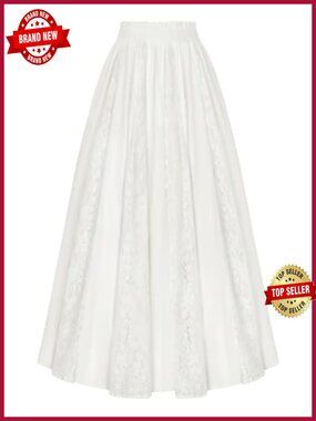 Boho Lace Maxi Skirt with Pockets Flowy Long Renaissance Skirt
